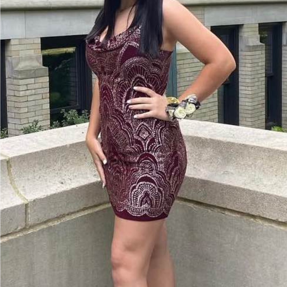 Jump Burgundy and White Mini Dress